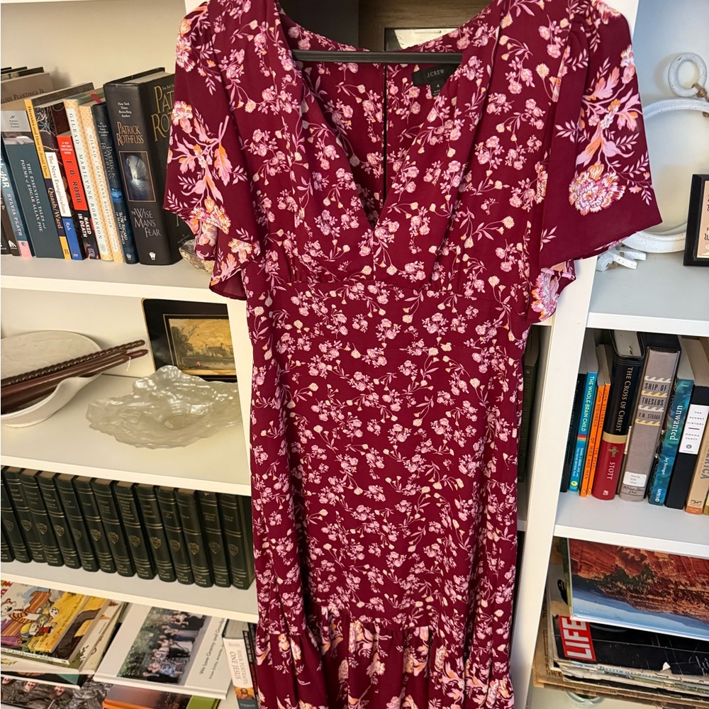 J. Crew Burgundy Floral Midi Dress